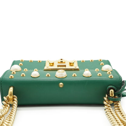 Studded Padlock Faux Pearl-Embellished Small Chain Shoulder Bag