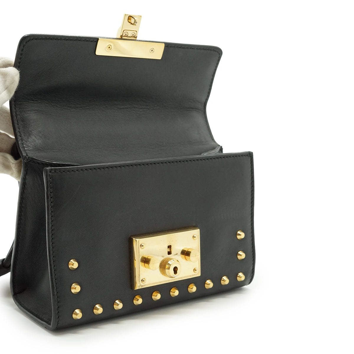 Studded Padlock Faux Pearl-Embellished Small Chain Shoulder Bag