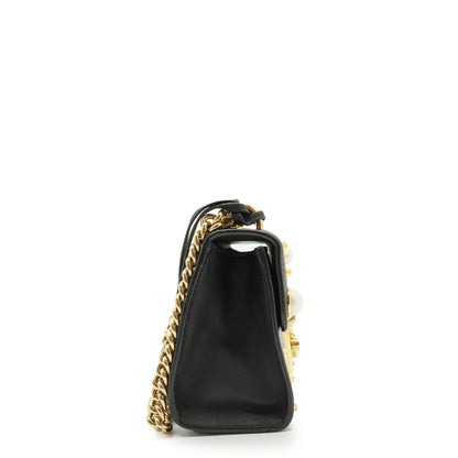 Studded Padlock Faux Pearl-Embellished Small Chain Shoulder Bag