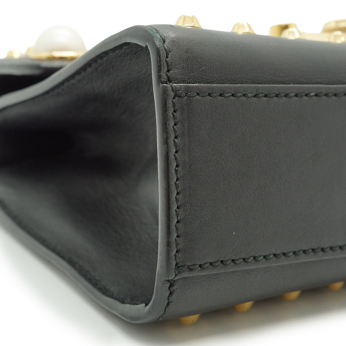 Studded Padlock Faux Pearl-Embellished Small Chain Shoulder Bag