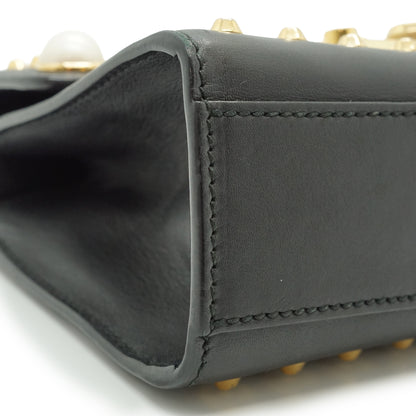 Studded Padlock Faux Pearl-Embellished Small Chain Shoulder Bag