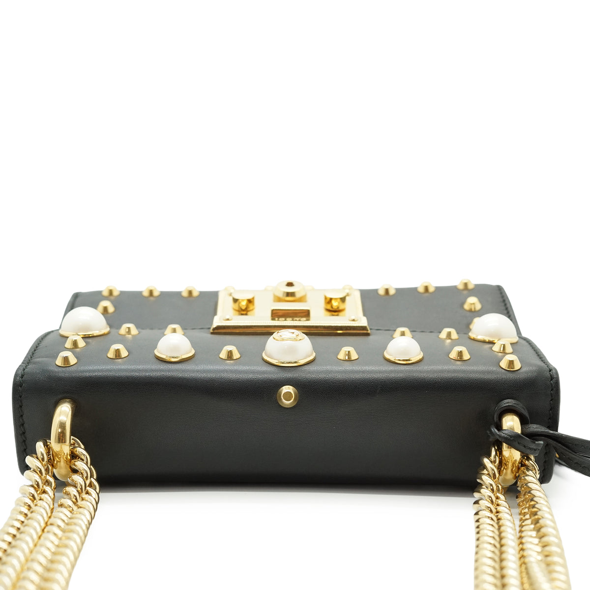 Studded Padlock Faux Pearl-Embellished Small Chain Shoulder Bag