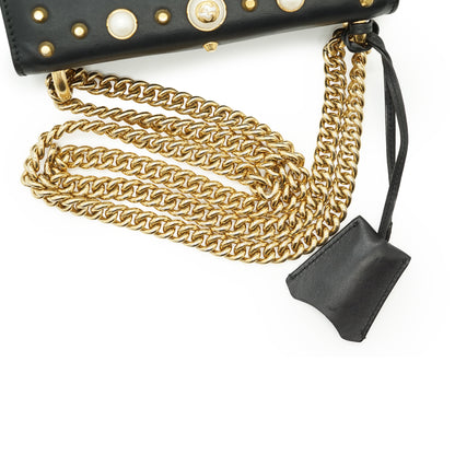 Studded Padlock Faux Pearl-Embellished Small Chain Shoulder Bag
