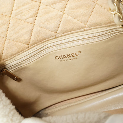 Pearl-Embellished Shearling Chain Flap Shoulder Bag