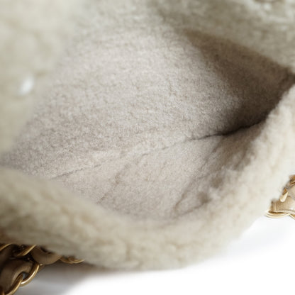 Pearl-Embellished Shearling Chain Flap Shoulder Bag