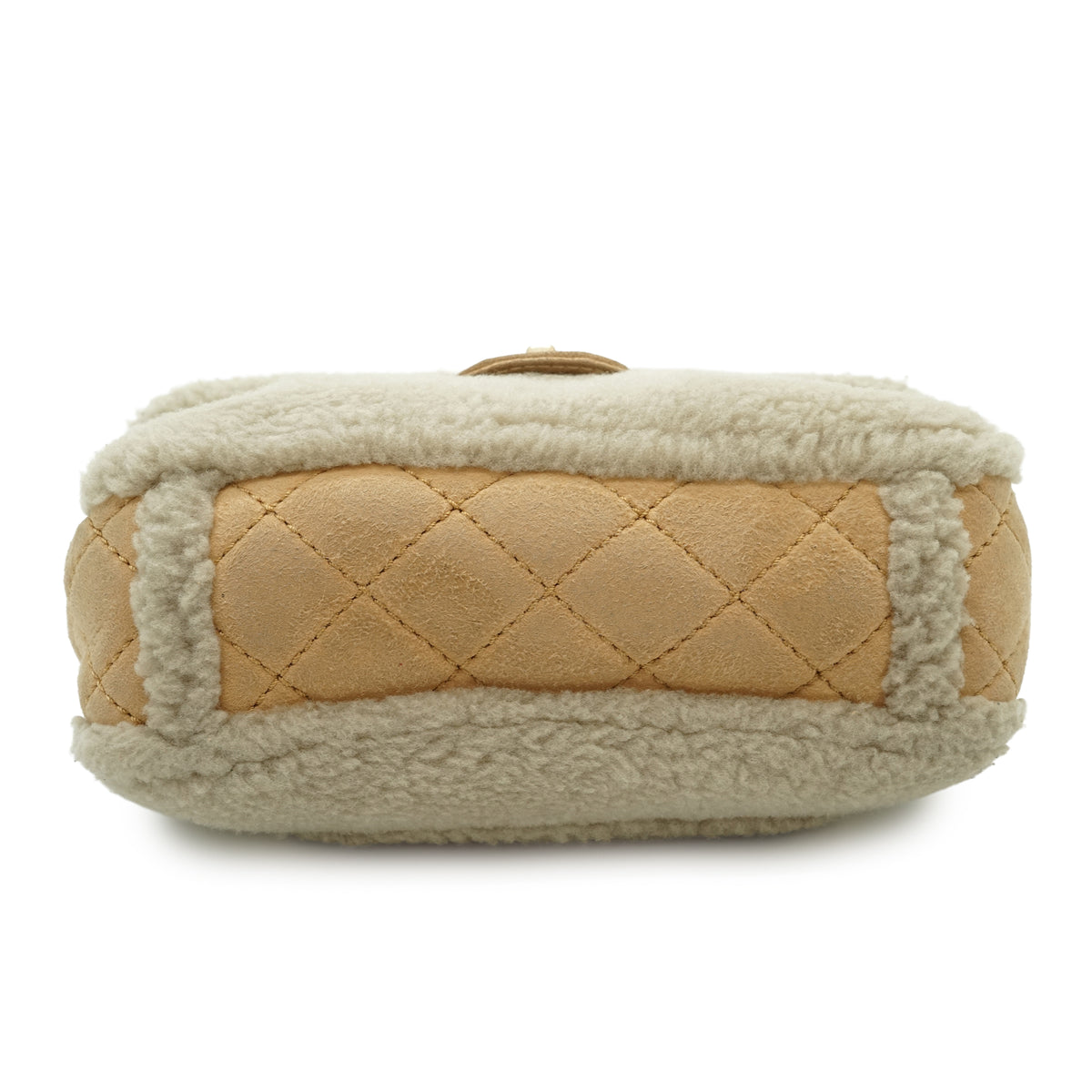 Pearl-Embellished Shearling Chain Flap Shoulder Bag