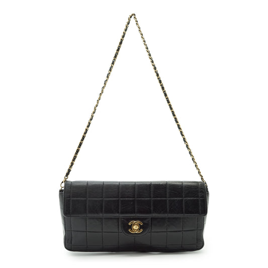 Lambskin East West Chocolate Bar Flap Chain Shoulder Bag