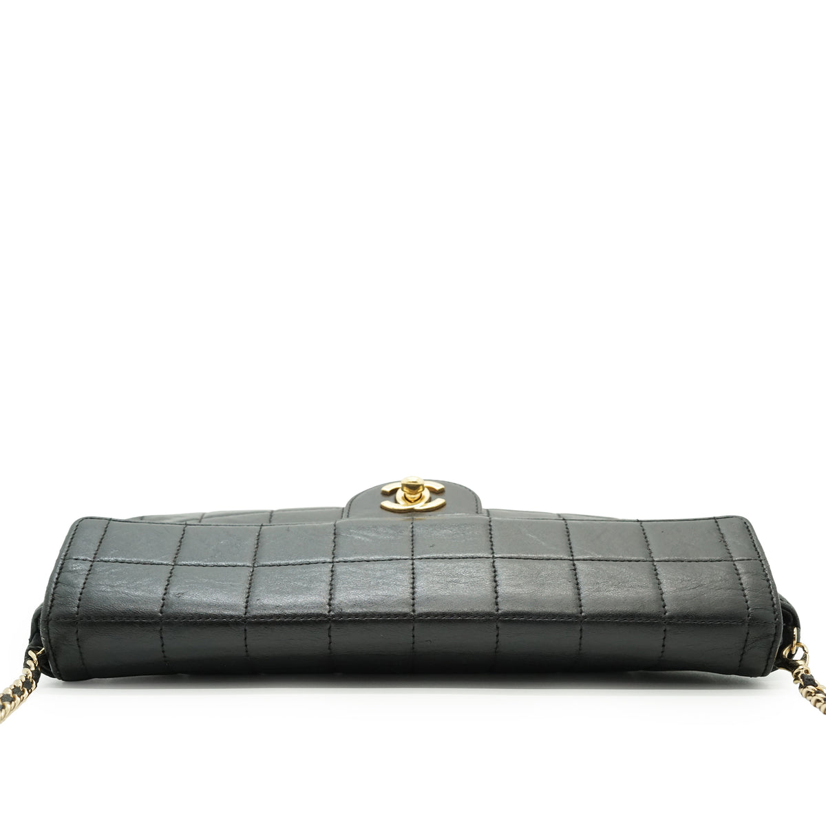 Lambskin East West Chocolate Bar Flap Chain Shoulder Bag