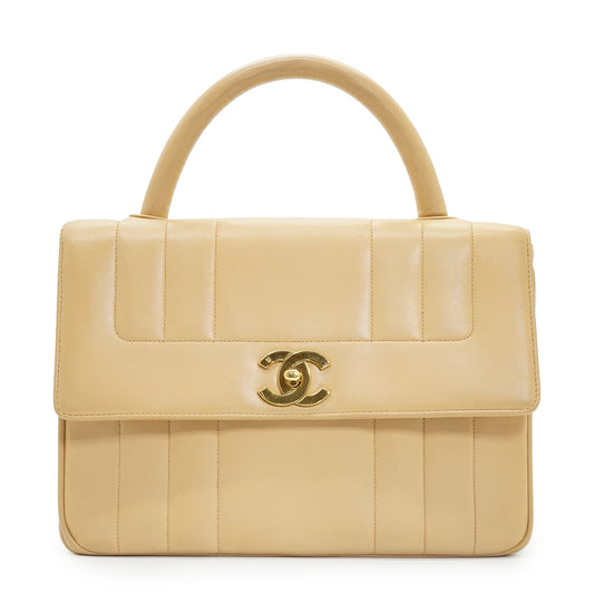 Vintage Lambskin Vertical Quilted Mademoiselle Top Handle Bag