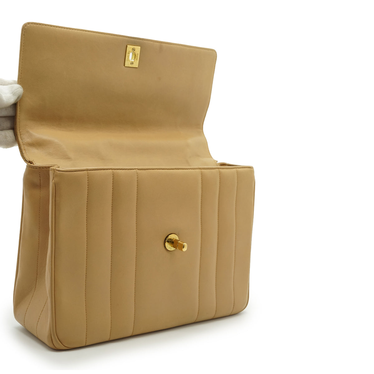 Vintage Lambskin Vertical Quilted Mademoiselle Top Handle Bag