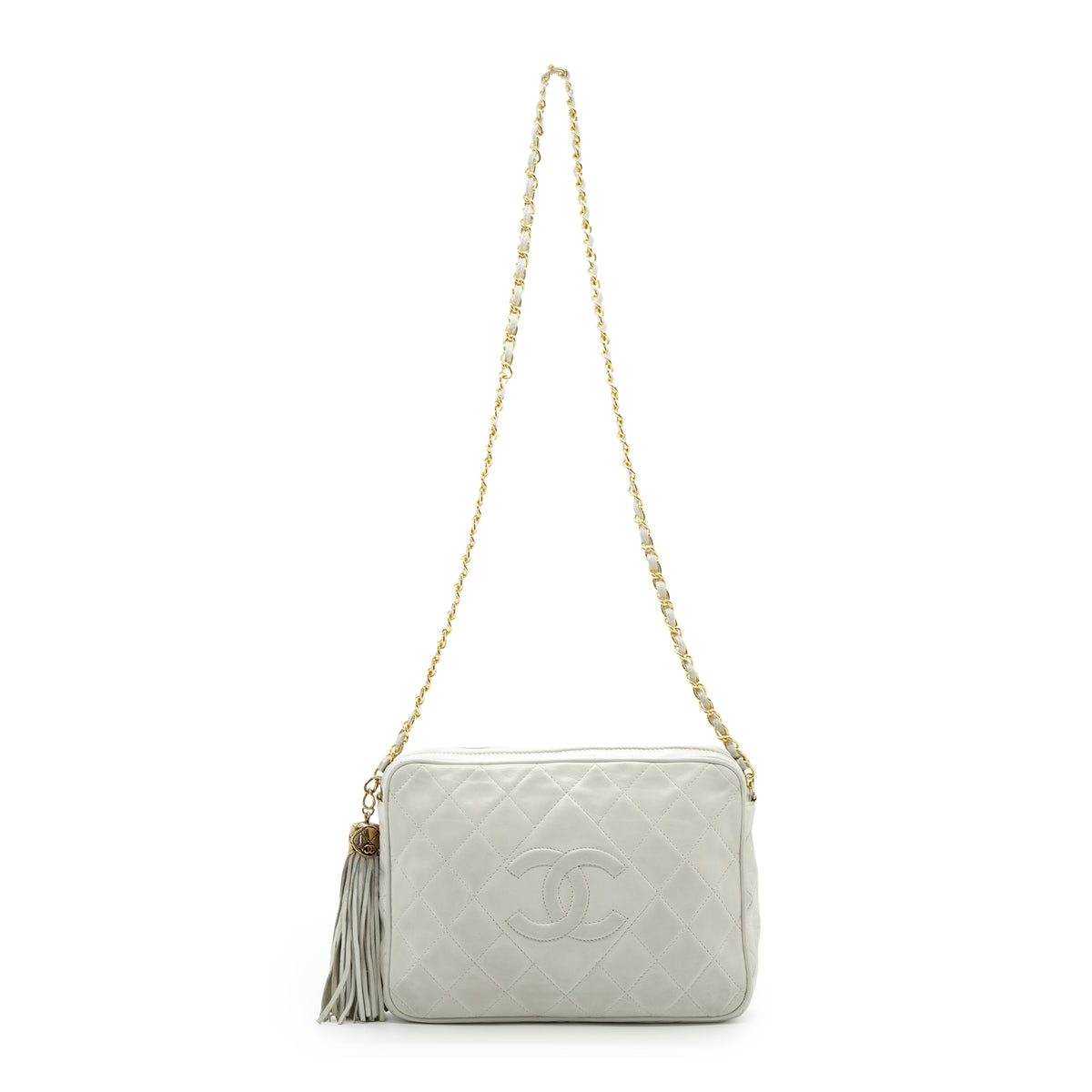 Vintage CC Lambskin Fringe Diamond-Stitching Chain Shoulder Camera Bag