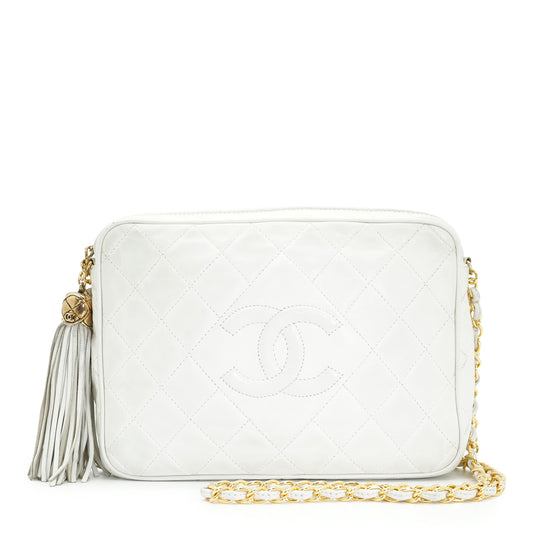 Vintage CC Lambskin Fringe Diamond-Stitching Chain Shoulder Camera Bag