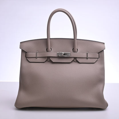 Togo Birkin 35 Tourtiere Grey Silver hardware C stamp