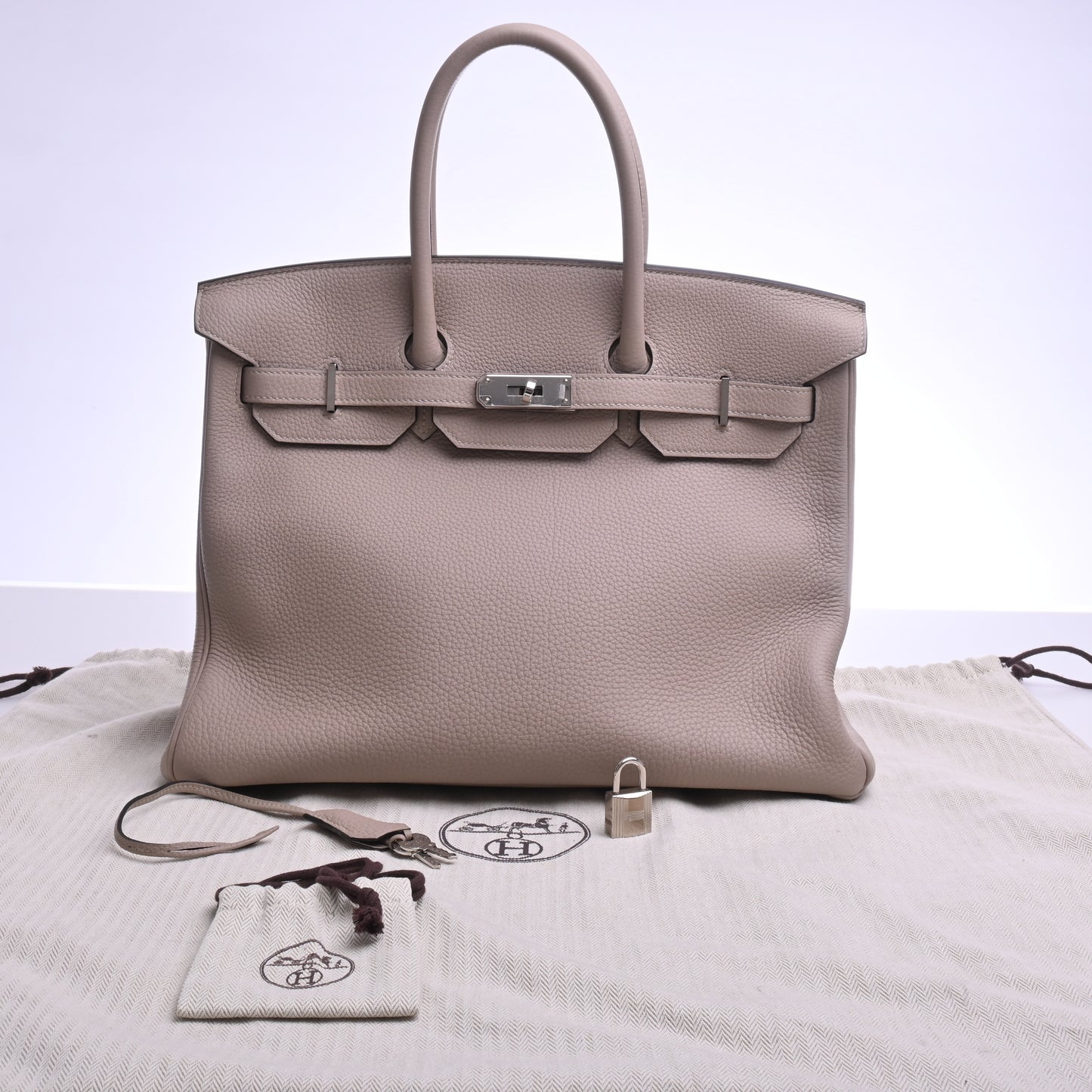 Togo Birkin 35 Tourtiere Grey Silver hardware C stamp