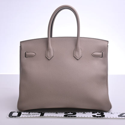 Togo Birkin 35 Tourtiere Grey Silver hardware C stamp