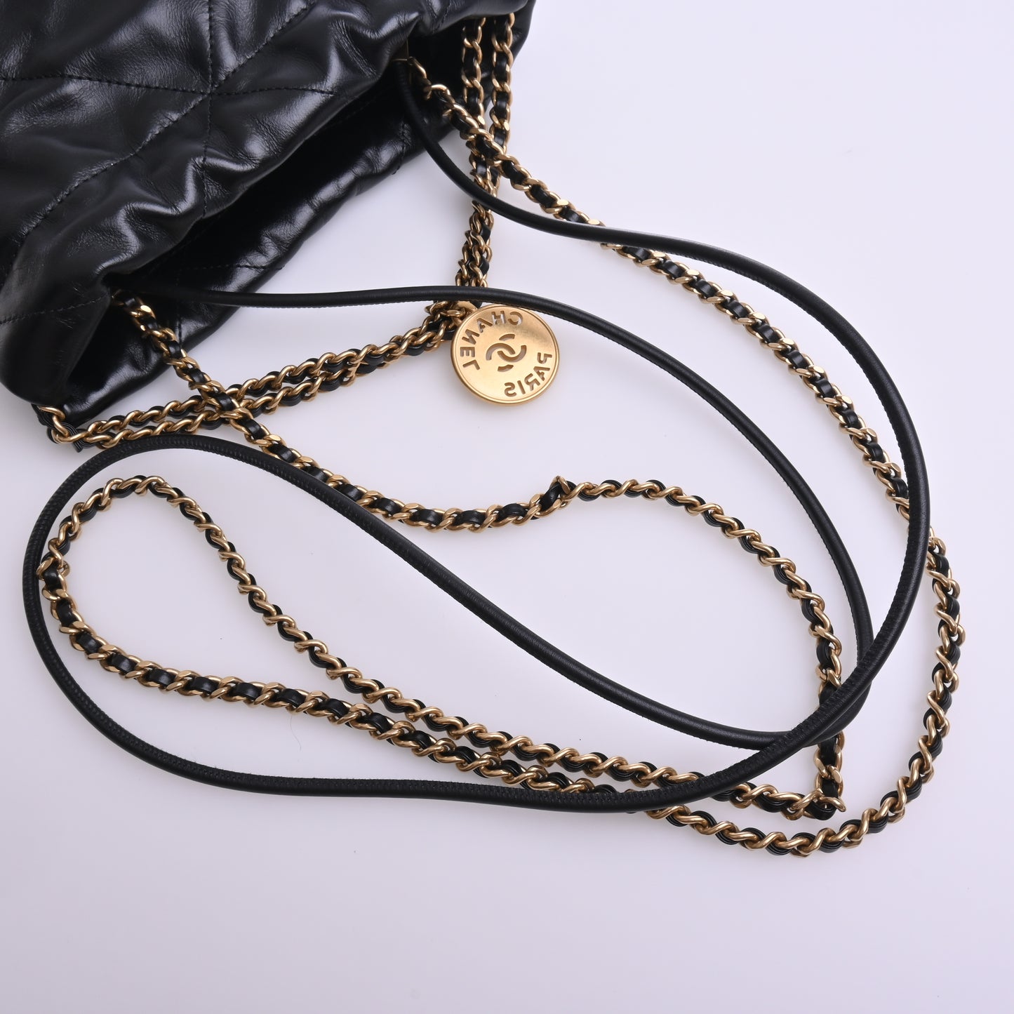 CHANEL22 Small Chain 2WAY Hand Black G Metal Fittings Random Number