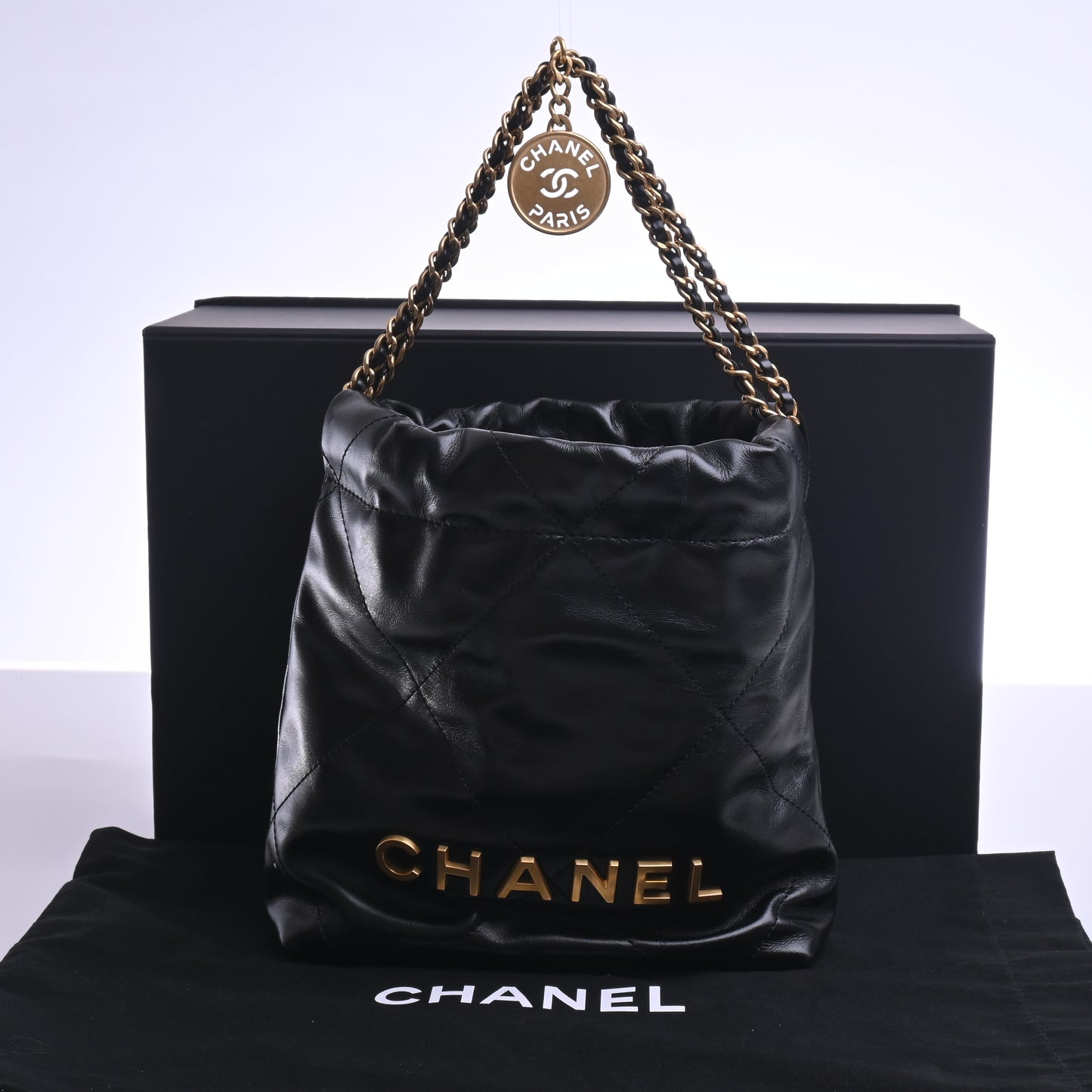 CHANEL22 Small Chain 2WAY Hand Black G Metal Fittings Random Number