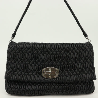 Crystal Leather One Shoulder Bag Black