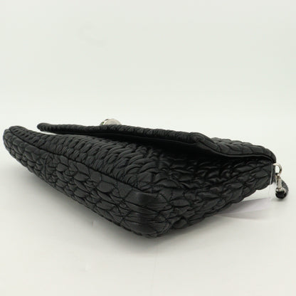 Crystal Leather One Shoulder Bag Black