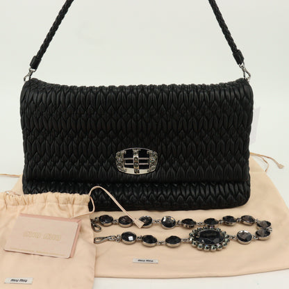 Crystal Leather One Shoulder Bag Black