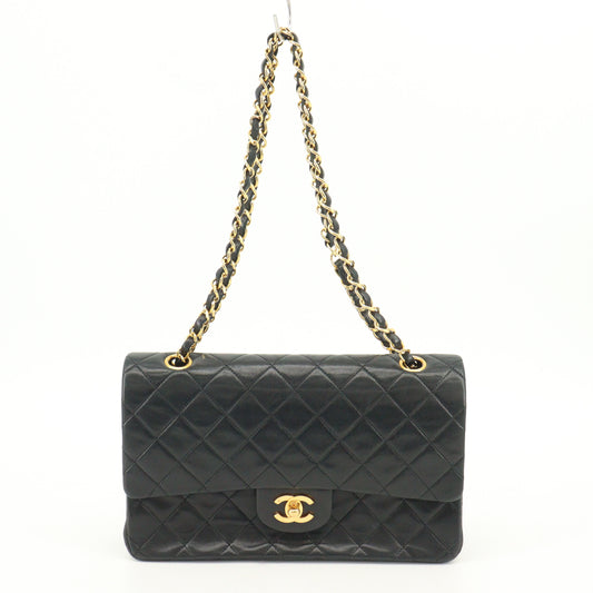 Lamb W flap W chain shoulder bag Black G metal fittings Series 2