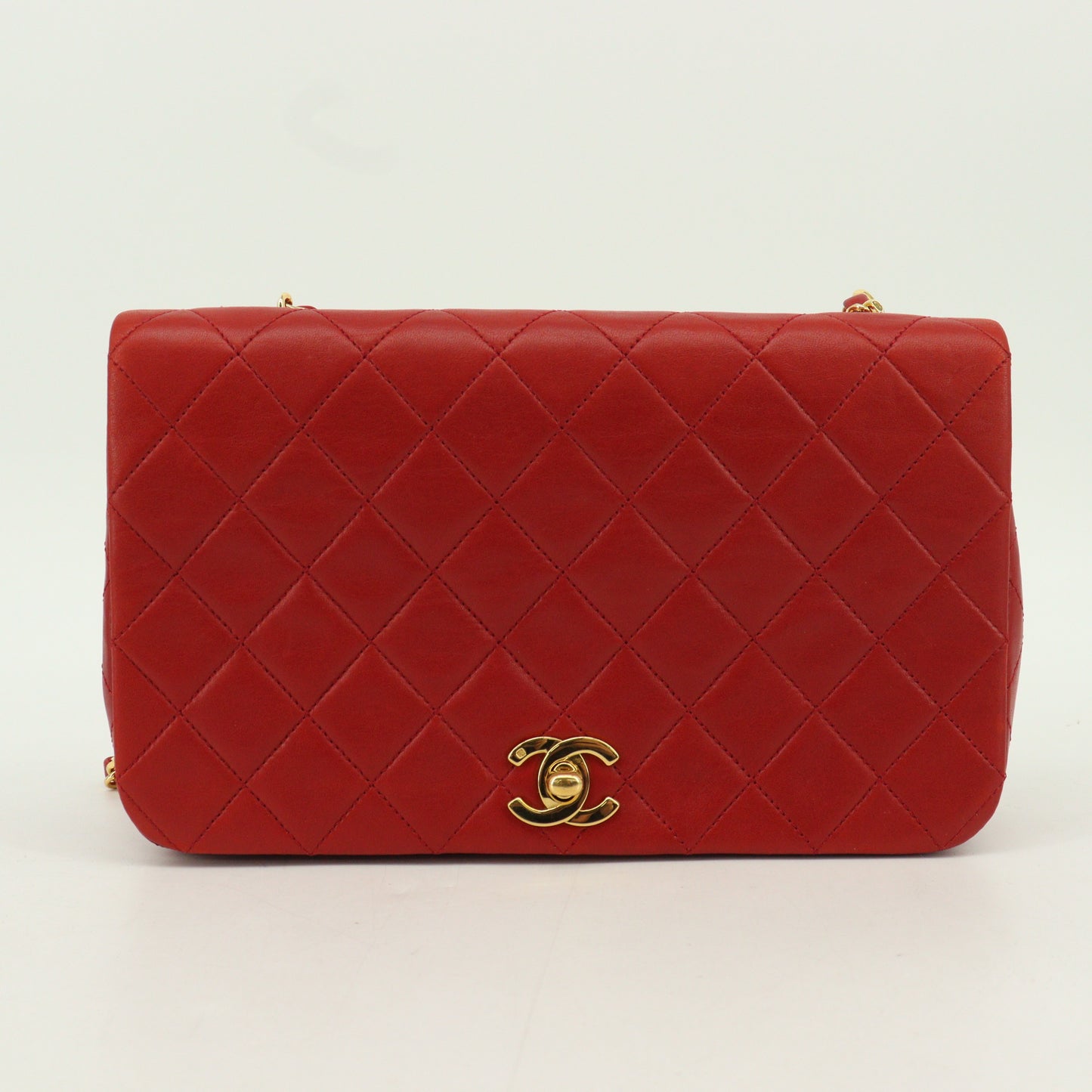 Lamb Full Flap Chain Shoulder Bag Red G Metal Fittings 2nd Series