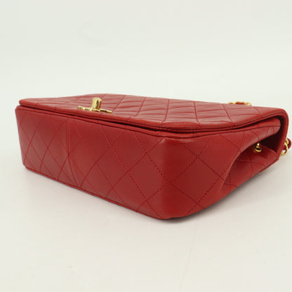 Lamb Full Flap Chain Shoulder Bag Red G Metal Fittings 2nd Series