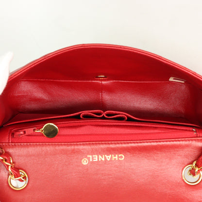 Lamb Full Flap Chain Shoulder Bag Red G Metal Fittings 2nd Series