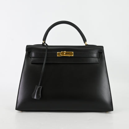 Box calf Kelly 32 G hardware Black 〇A stamp