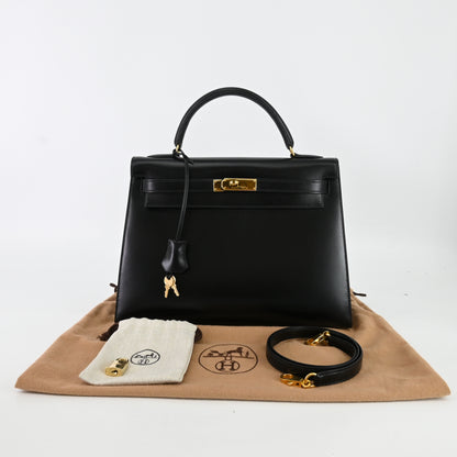 Box calf Kelly 32 G hardware Black 〇A stamp