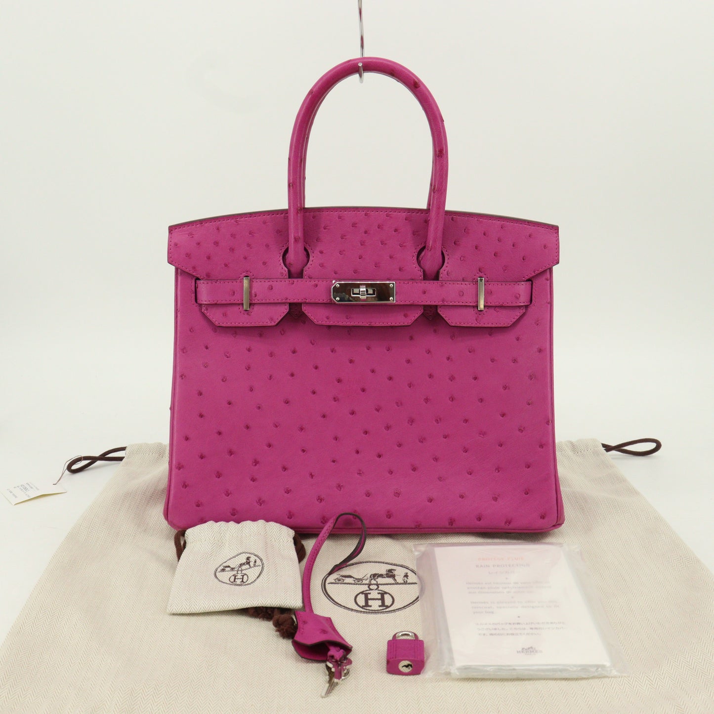 Ostrich Birkin 30, Silver hardware, Rose purple, A stamp