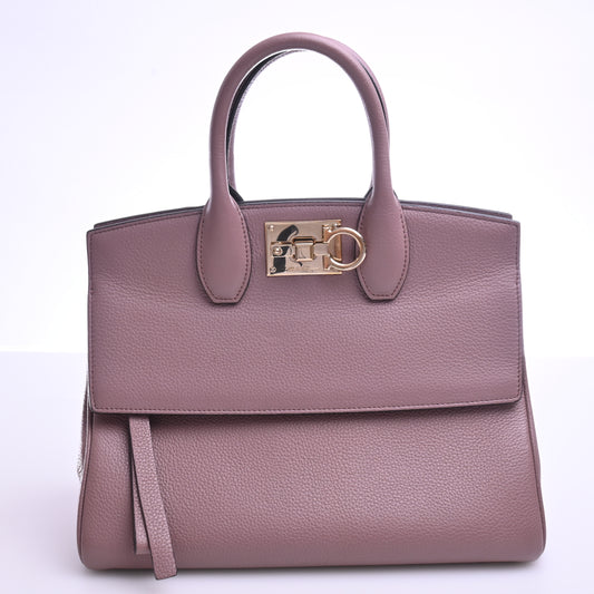 Leather Gancini 2-way tote in purple