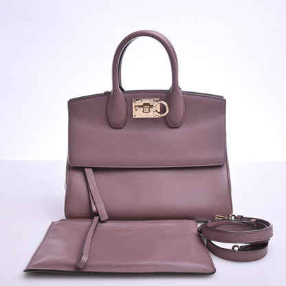 Leather Gancini 2-way tote in purple