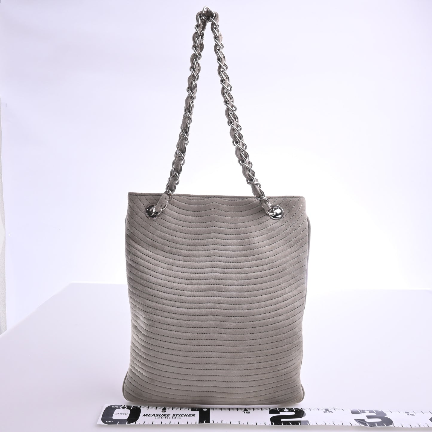 Suede Camellia Chain Tote, Silver Hardware, Grey, Series 9