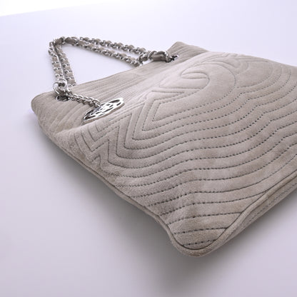 Suede Camellia Chain Tote, Silver Hardware, Grey, Series 9