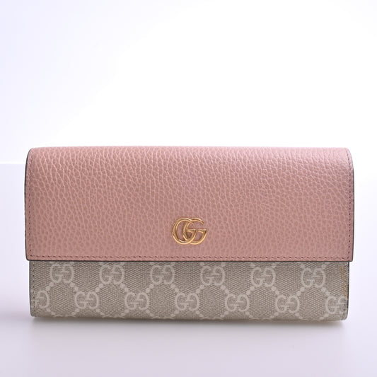 Marmont GG canvas leather long wallet in pink