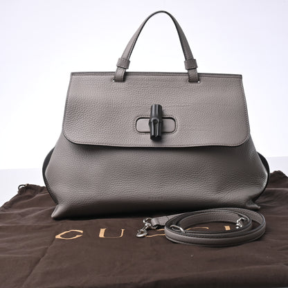 Bamboo Leather 2WAY Handbag Grey