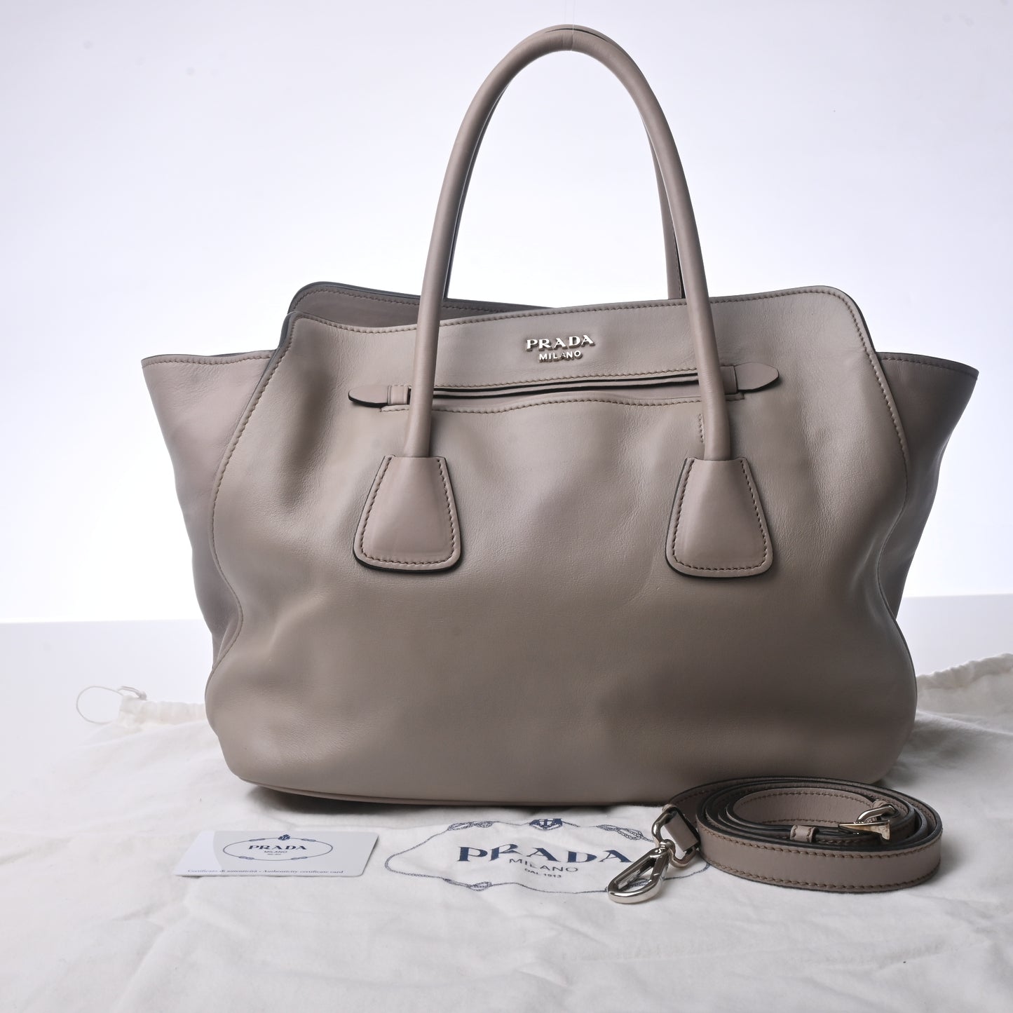 Calf Leather 2WAY Handbag Greige