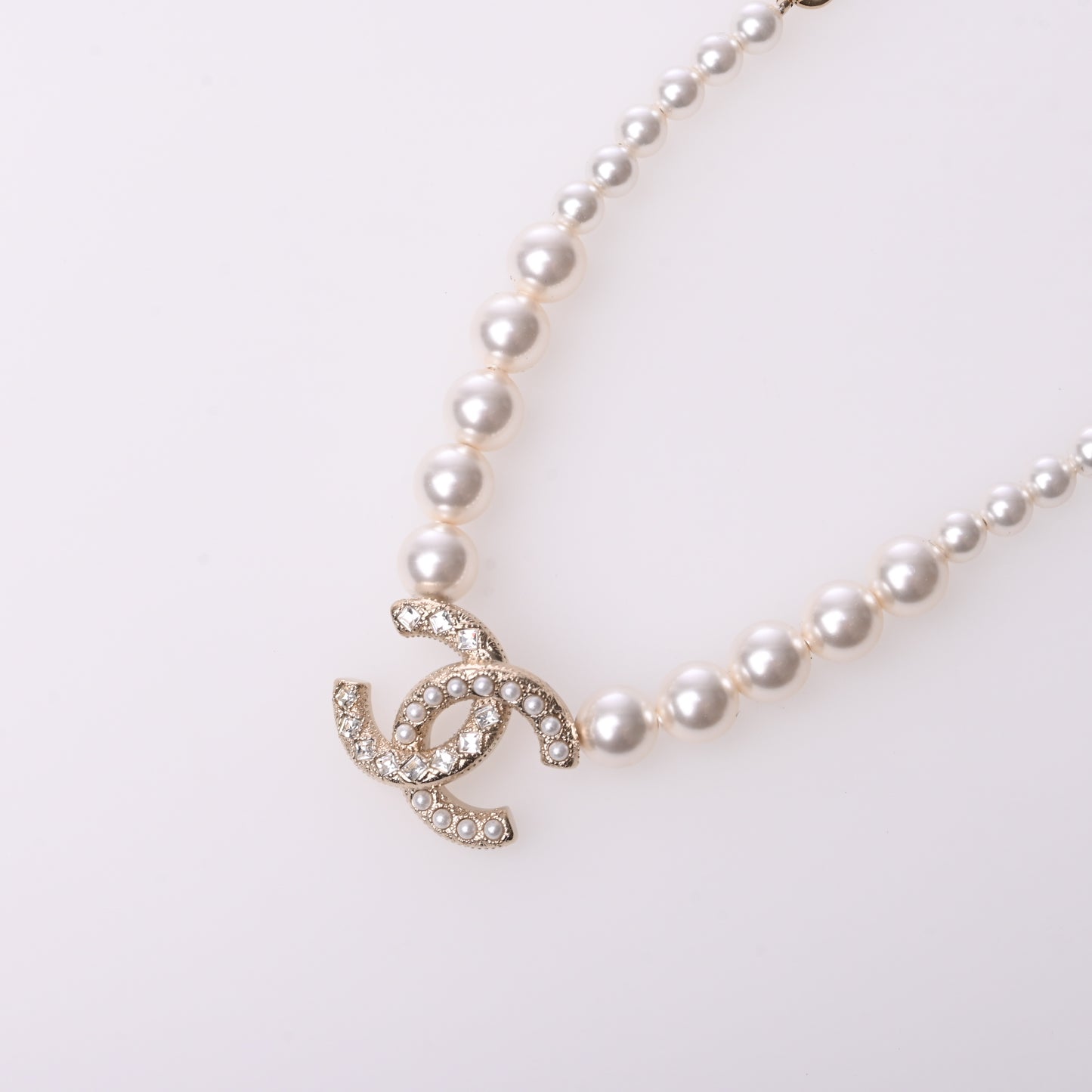 Coco Rhinestone Pearl Necklace GP Gold