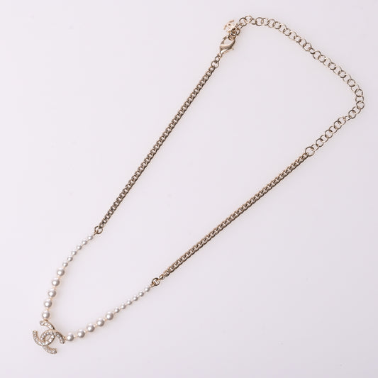 Coco Rhinestone Pearl Necklace GP Gold