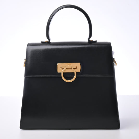 Gancini Leather 2WAY Shoulder Bag Black