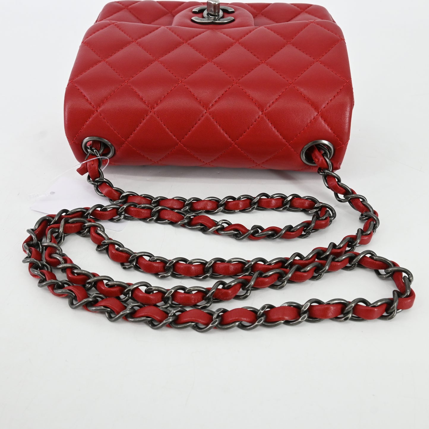 Lambskin Matelasse Chain Shoulder Bag, Silver Metal Fittings, Red, 20 Series