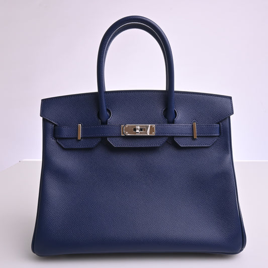 Epsom Birkin 30 handbag, navy, silver hardware, X stamp