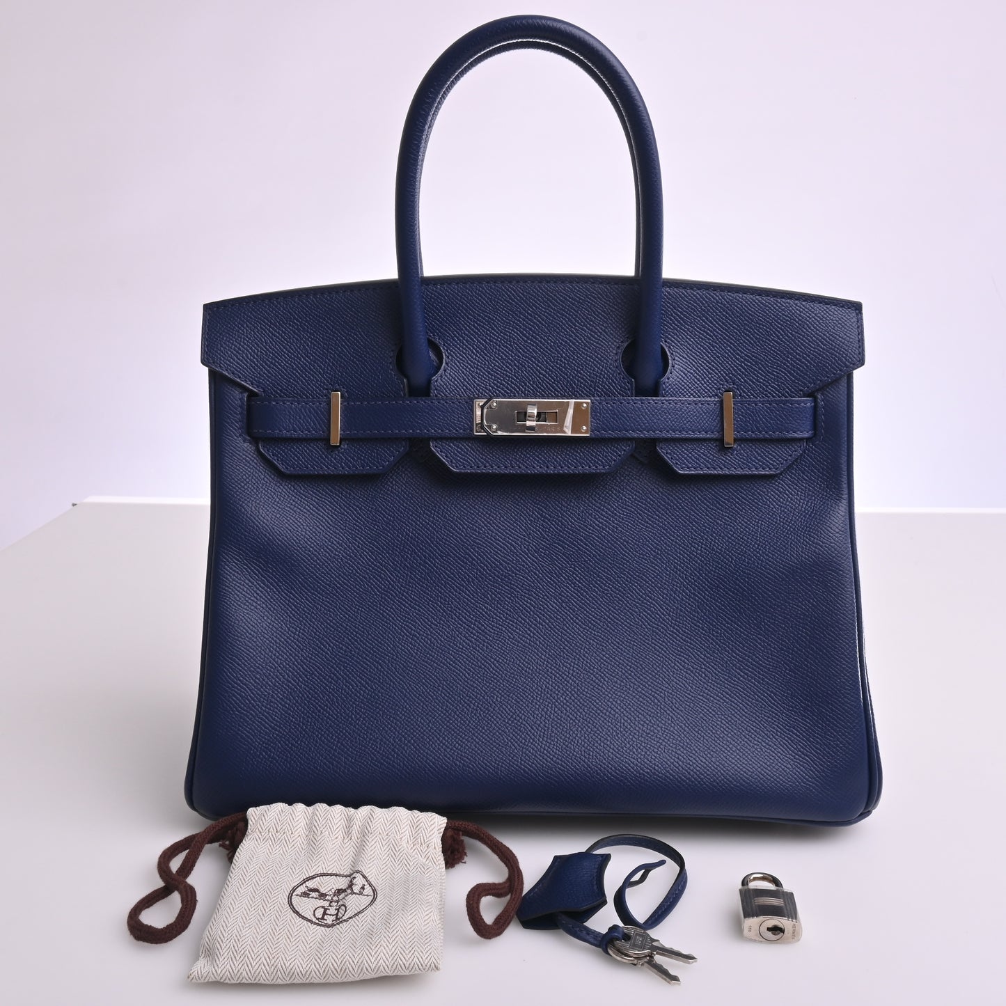 Epsom Birkin 30 handbag, navy, silver hardware, X stamp