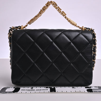 Lambskin Matelasse Coco Mark 2WAY Chain Shoulder Bag Black G Metal Fittings Random Number