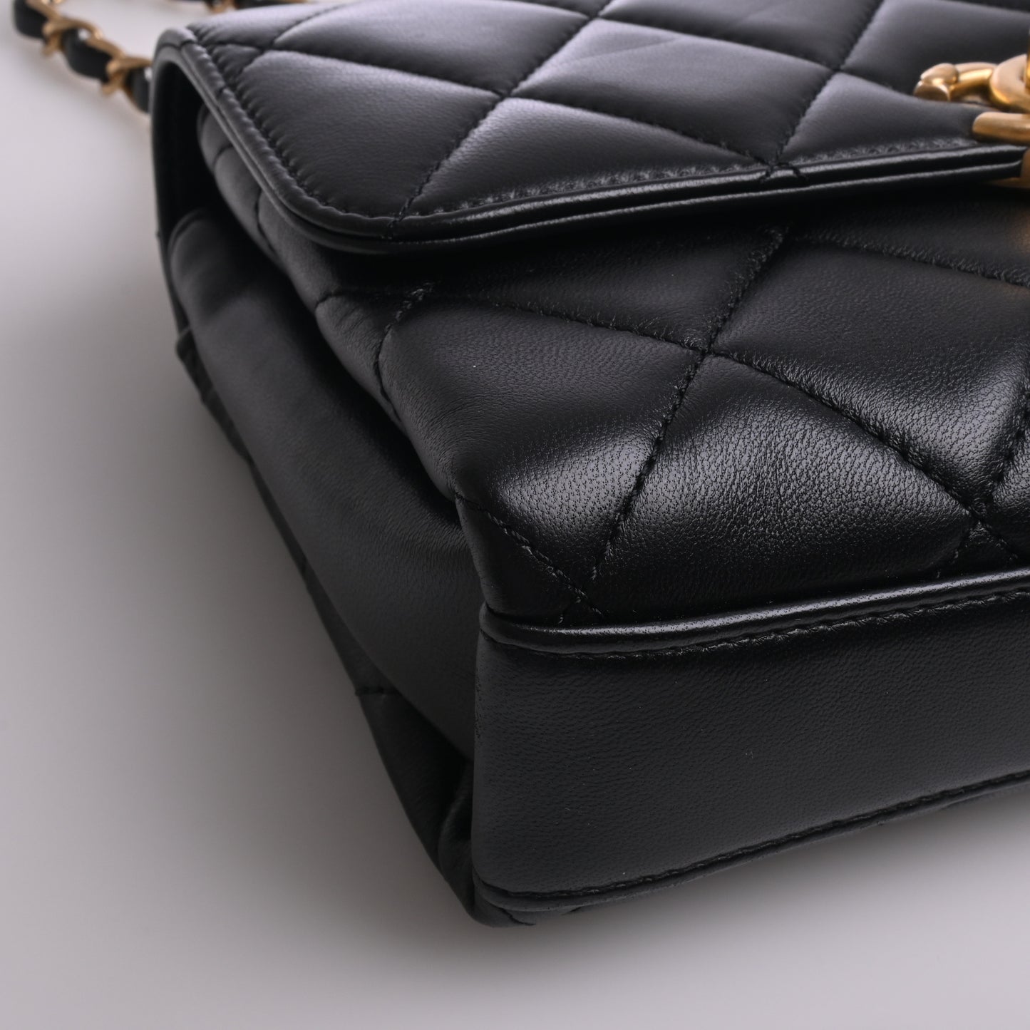 Lambskin Matelasse Coco Mark 2WAY Chain Shoulder Bag Black G Metal Fittings Random Number