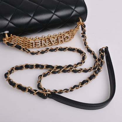 Lambskin Matelasse Coco Mark 2WAY Chain Shoulder Bag Black G Metal Fittings Random Number