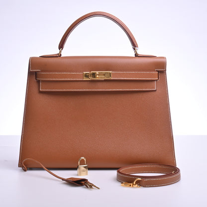 Kushvel Kelly 32 2WAY Handbag Brown G Hardware Z Engraved