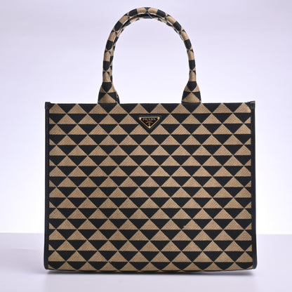 Jacquard Fabric Canvas Tote Black/Beige