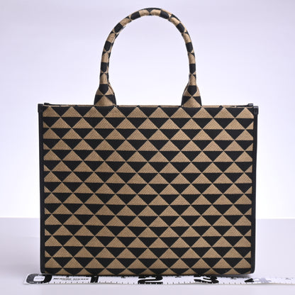 Jacquard Fabric Canvas Tote Black/Beige